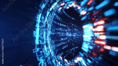 Digital Tunnel with Glowing Particles. Technology and Data Speed Concept