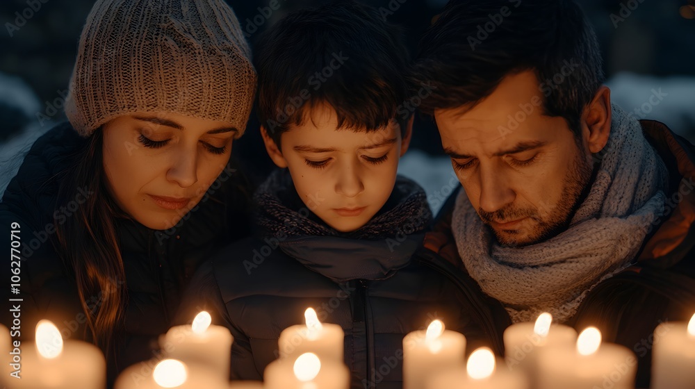 Family Gathering Around Soft Candlelight Family Gathering Around Soft Candlelight