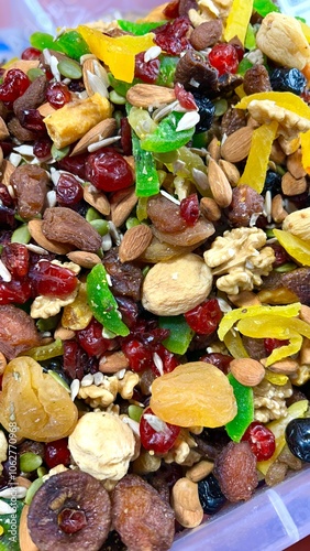 Mixed Dry Fruits Close-Up – Healthy Snack Blend of Nuts and Dried Fruits