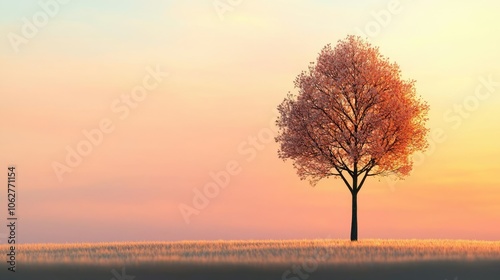 Lone tree silhouetted against a colorful sunset sky.