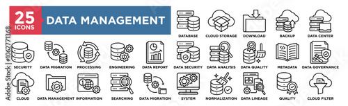 Data Management icon collection set. Containing design technology, data, business, digital, information, management