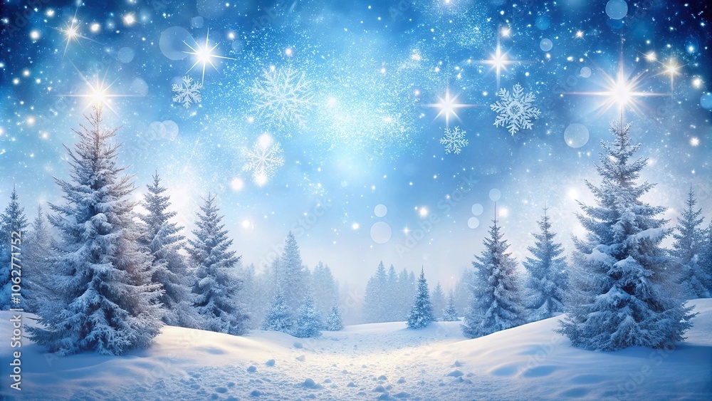 Snowy winter landscape with frosty trees and sparkling snowflakes, frosty morning, snowy forest Snowy winter landscape with frosty trees and sparkling snowflakes, frosty morning, snowy forest