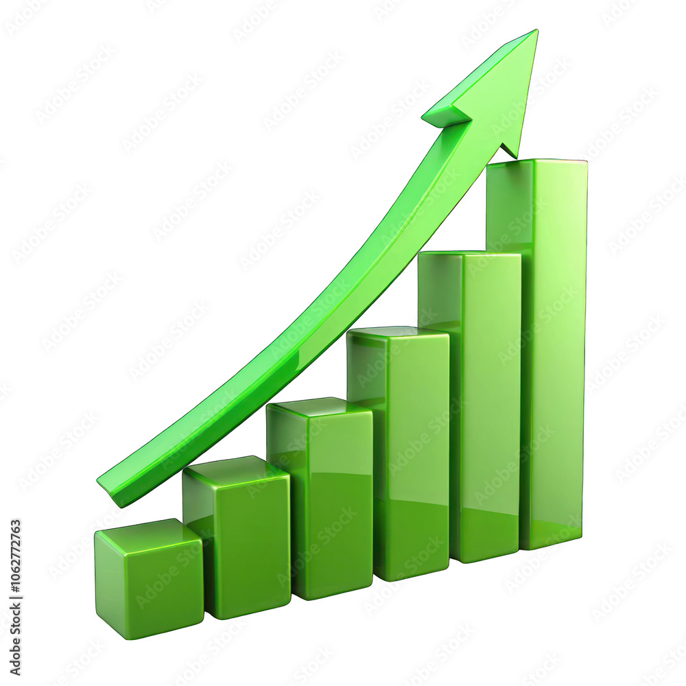 Green rising bar chart with arrow showing business growth on transparent background Green rising bar chart with arrow showing business growth on transparent background