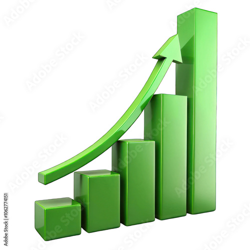 Green rising bar chart with arrow showing business growth on transparent background photo