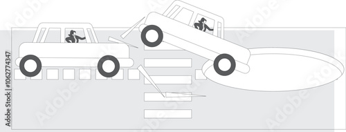 Bad luck, Driving, Vector, Car Accident, Car, Hole, Abstract, Accidents and Disasters, Businesswoman,