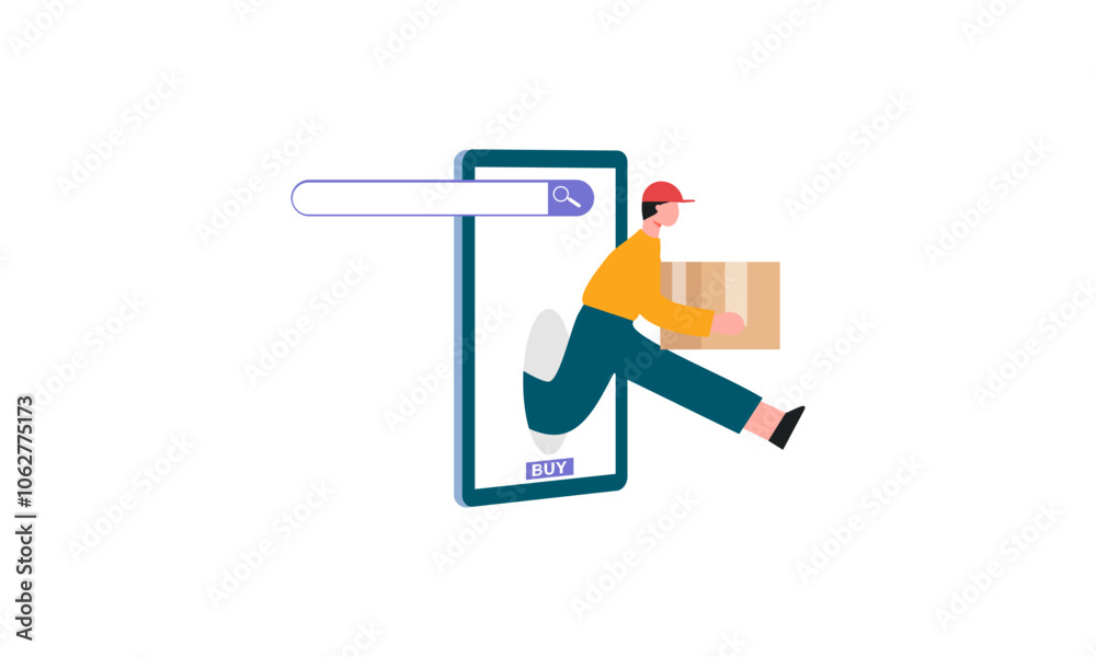 Delivery man drives a scooter out of a cart and online shopping concept Delivery man drives a scooter out of a cart and online shopping concept