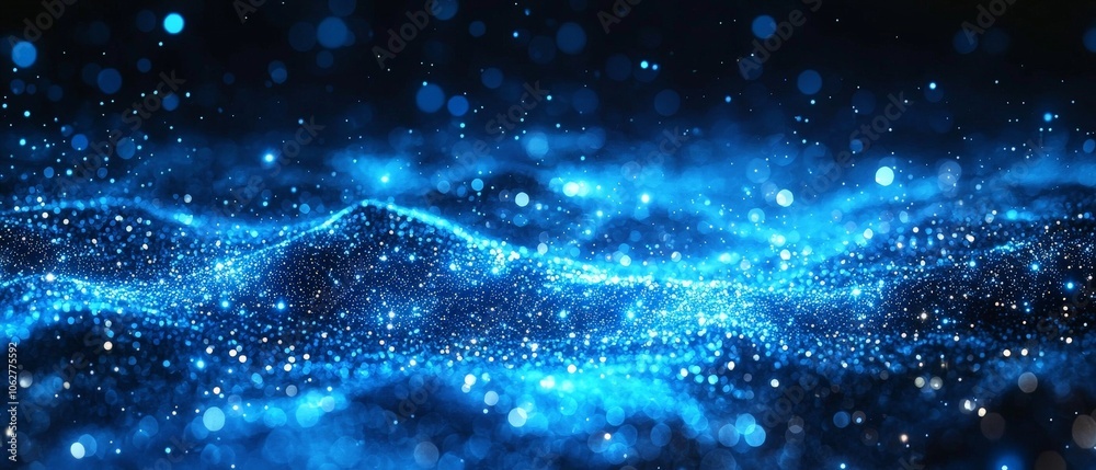 A mesmerizing blue wave of sparkling particles, evoking a sense of depth and tranquility. A mesmerizing blue wave of sparkling particles, evoking a sense of depth and tranquility.