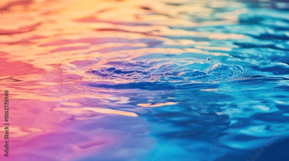 Colorful water surface with a gradient from purple to blue, showing ripples and light reflections suggesting a serene and vibrant aquatic environment. Colorful water surface with a gradient from purple to blue, showing ripples and light reflections suggesting a serene and vibrant aquatic environment.