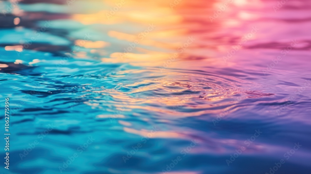 Close-up of tranquil water surface with a soft gradient of colors reflecting the sunlight, creating a peaceful and serene abstract aquatic texture. Close-up of tranquil water surface with a soft gradient of colors reflecting the sunlight, creating a peaceful and serene abstract aquatic texture.