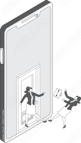 Being Fired, Mobile Phone, Portable Information Device, Kicking, Businesswoman,