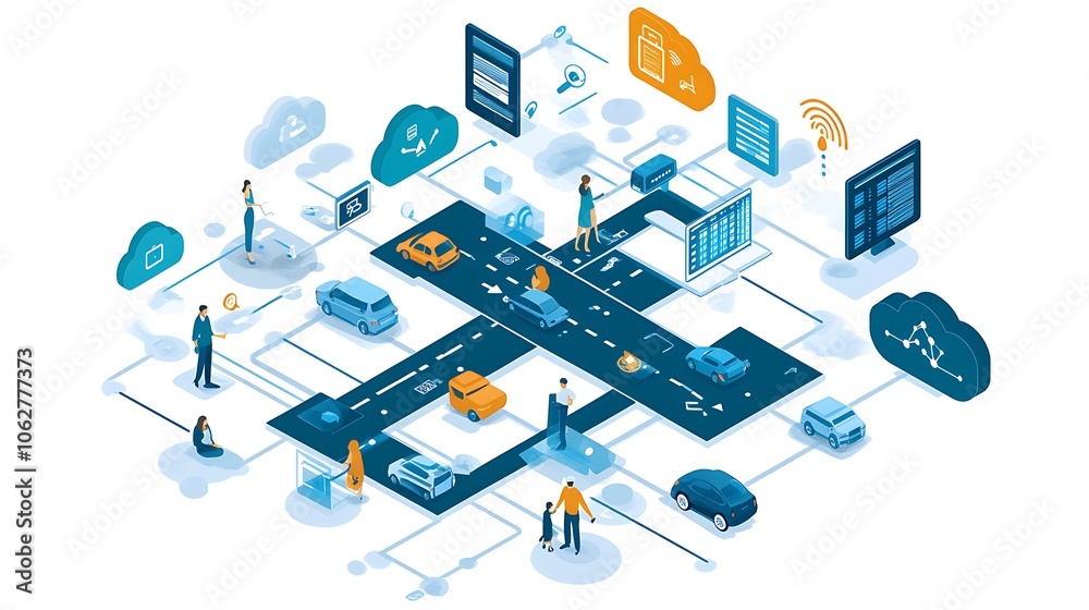 Obraz premium An isometric illustration of an urban road network connection