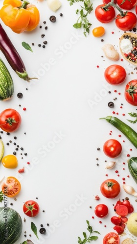 vegetables on white background, frame