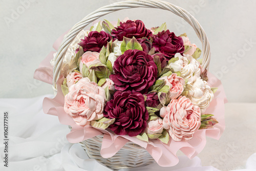 A basket of Peonies made from homemade, delicious, healthy Zephyr photo