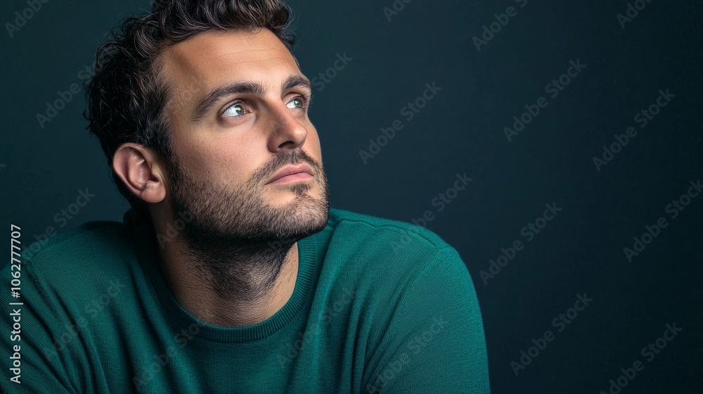 Lost in Thought, A man contemplates, a contemplative moment captured low-angle portrait Lost in Thought, A man contemplates, a contemplative moment captured low-angle portrait