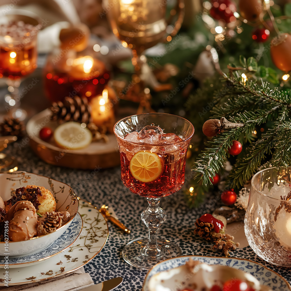 Festive Holiday Table Setting with Delicious Treats and Festive Cocktails Festive Holiday Table Setting with Delicious Treats and Festive Cocktails