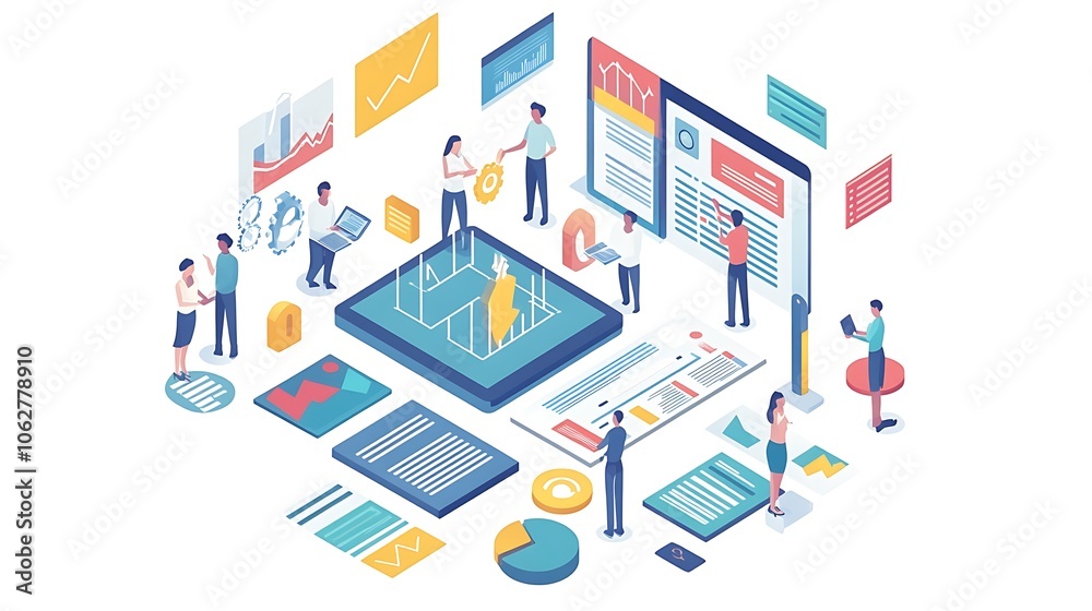 Isometric illustration of business people work Isometric illustration of business people work