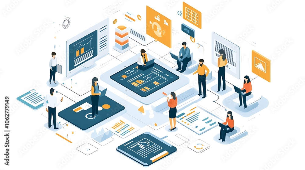 Isometric illustration of business people work Isometric illustration of business people work