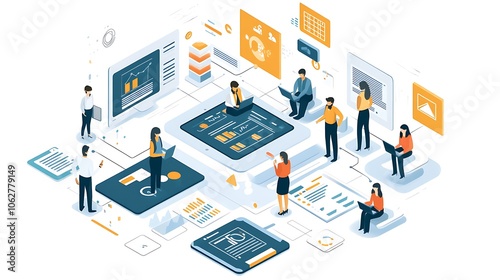 Isometric illustration of business people work