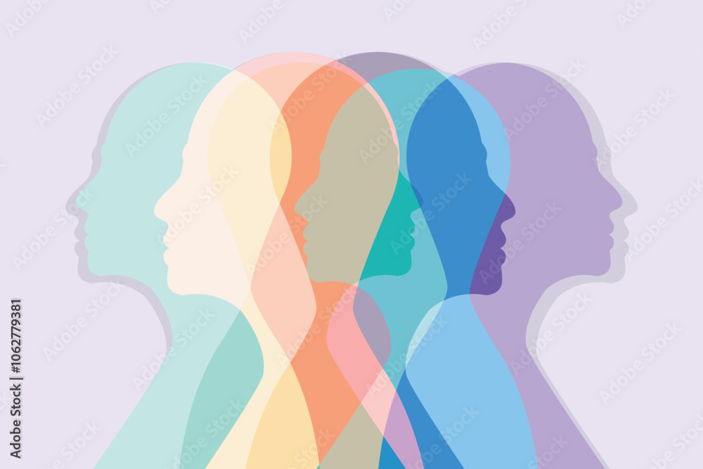 a group of silhouettes of people with different colors. concept of communication, forward, friendship and social relation. a group of silhouettes of people with different colors. concept of communication, forward, friendship and social relation.