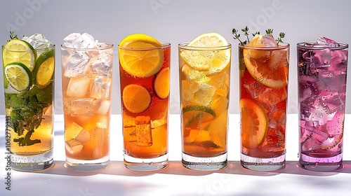 Variety of cocktails drinks collection. on white background.