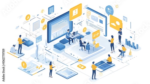 Isometric illustration of business people work