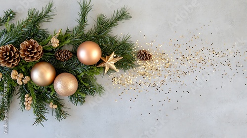 Festive Arrangement of Pinecones and Glittering Ornaments for a Joyful Holiday Season