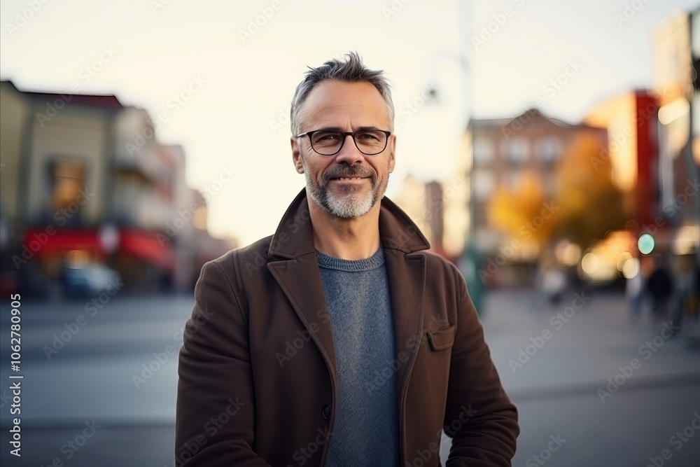 Portrait of a middle-aged man with glasses in the city Portrait of a middle-aged man with glasses in the city