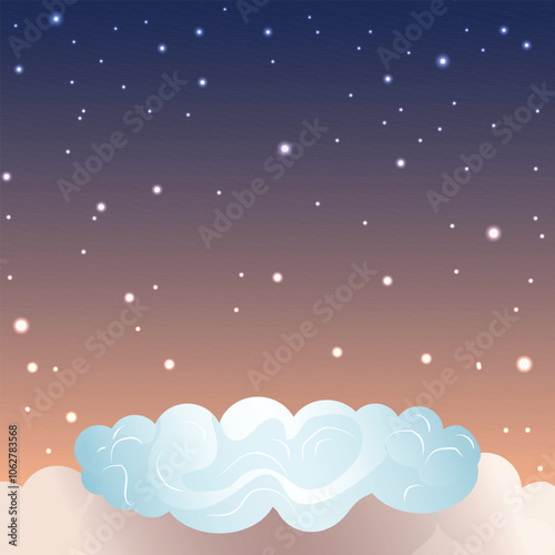 Night sky with clouds and stars. Vector. 