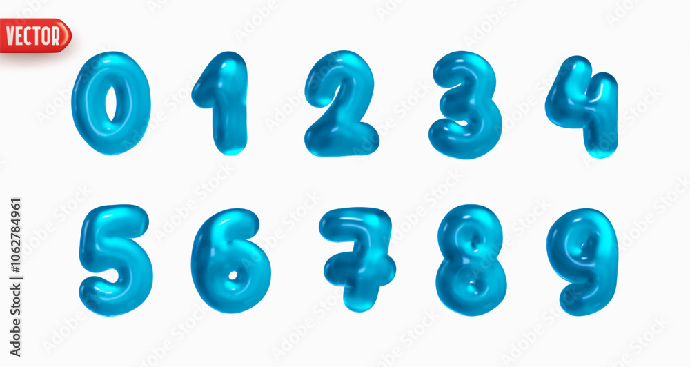 Set of numbers from 0 to 9 in style of Christmas candy jelly in realistic 3d design isolated on white background. Numbers of sweet marmalade candy. Vector illustration