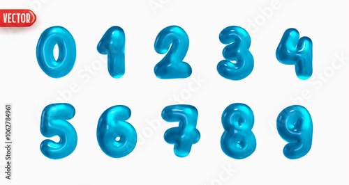 Set of numbers from 0 to 9 in style of Christmas candy jelly in realistic 3d design isolated on white background. Numbers of sweet marmalade candy. Vector illustration
