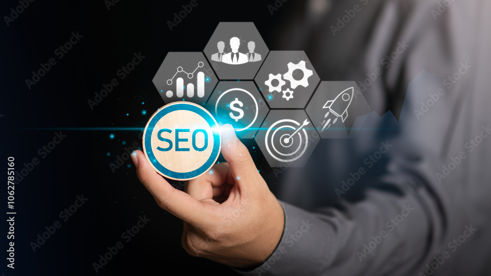 Marketer showing SEO concept ,optimization analysis tools , search engine rankings , social media sites based on results analysis data ,Website Search Optimization ,online marketing strategy Marketer showing SEO concept ,optimization analysis tools , search engine rankings , social media sites based on results analysis data ,Website Search Optimization ,online marketing strategy