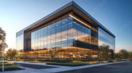 simple clean minimal modern office buildings with mirrored window