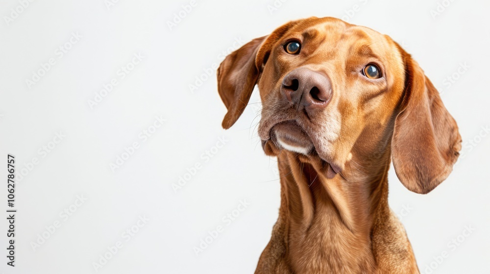 close-up Hungarian hound pointer vizsla on a white background close-up Hungarian hound pointer vizsla on a white background