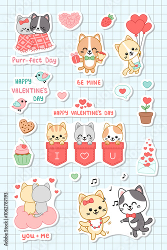 Wallpaper Mural Couples of cat in love on sticker set. Kitten. Sticker pack, vector, cartoon. Torontodigital.ca