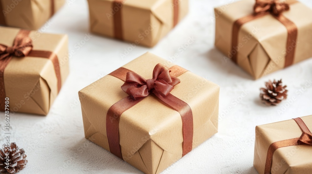 Packing cubes isolated on white christmas background with bow ribbon present Packing cubes isolated on white christmas background with bow ribbon present