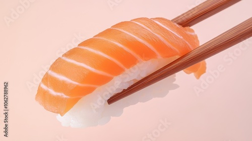 Sushi with chopsticks on minimalistic background