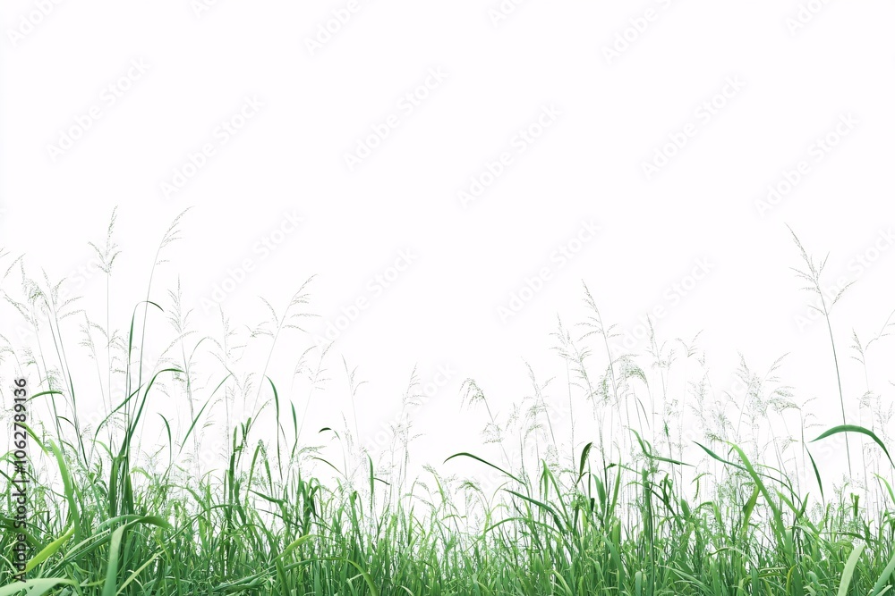 Green Grass Blades on a White Background - Lush Grass Texture Green Grass Blades on a White Background - Lush Grass Texture