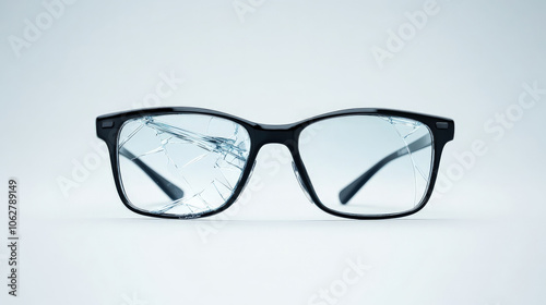 Broken glasses with cracked lenses, symbolizing distortion and anger