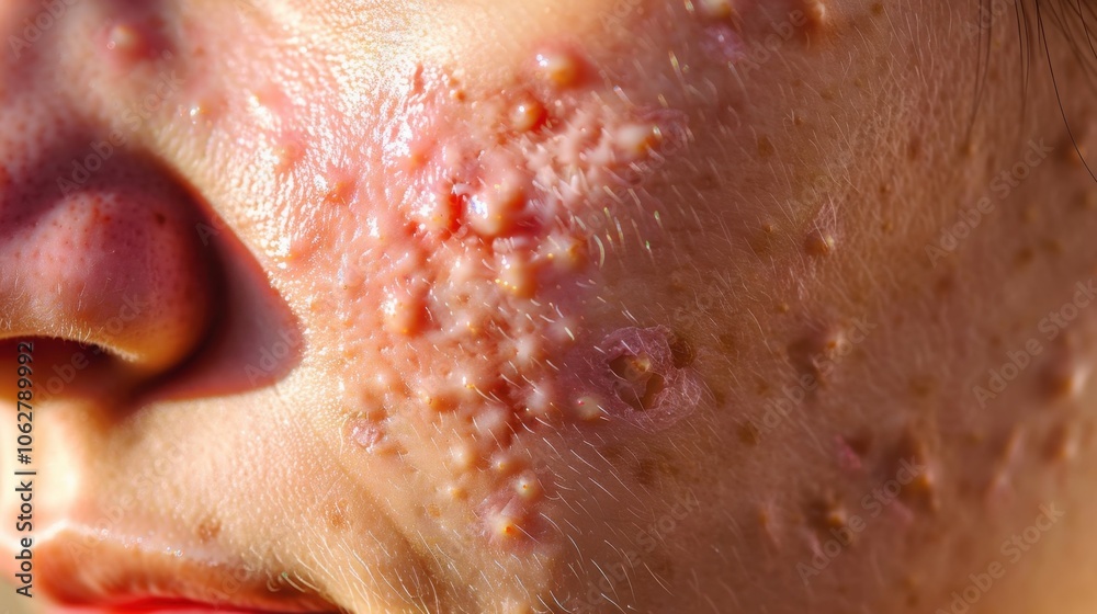 Fototapeta premium Psoriasis: This long-term condition causes excessive skin cell growth, leading to thick, scaly patches that can be uncomfortable and affect quality of life.