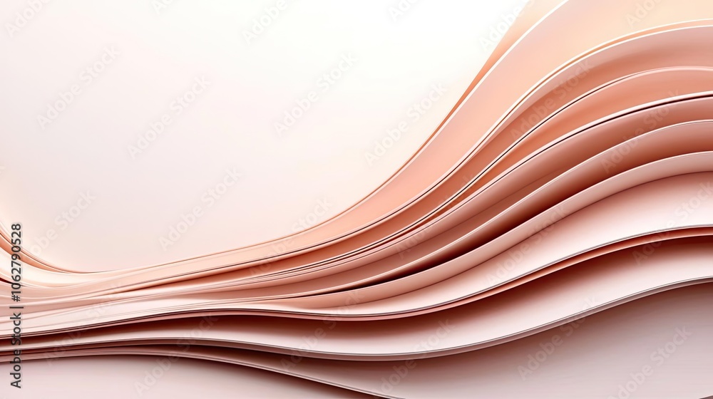 Obraz premium Abstract flowing waves in soft pink hues on a white background.