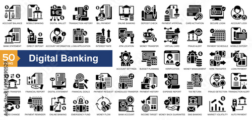  Digital Banking icon collection Glyph Style