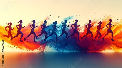 Silhouettes of runners in a colorful powder explosion.