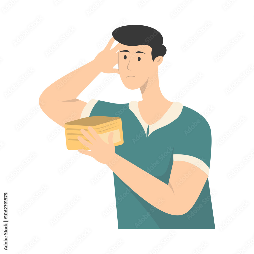 Confused People with Holding Empty Wallet. Vector Character Illustration