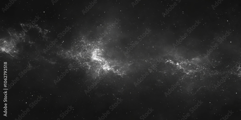 Naklejka premium black and white grungy, blurry smoky sky with a silver star overlay..Dust Dirt Particles Salt Snow Powder Spray. Authentic Black Rough Grunge Distressed Overlay Texture Surface. particles in space 