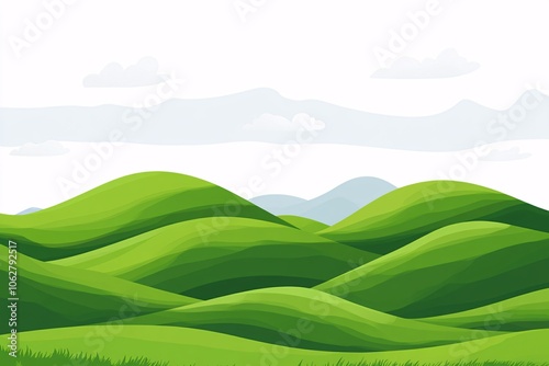 Serene Green Hills Landscape: Picturesque Rolling Hills Under a Cloudy Sky