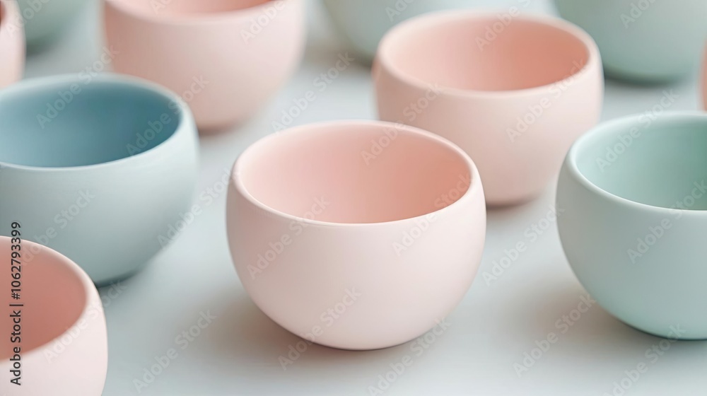 Colorful ceramic bowls grouped together on a white background. Colorful ceramic bowls grouped together on a white background.