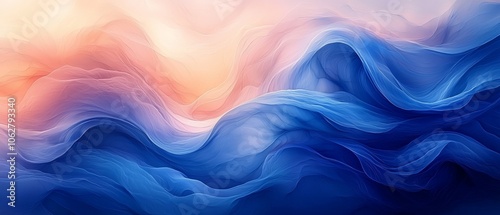 A serene abstract representation of flowing waves in soft hues of blue and pink.