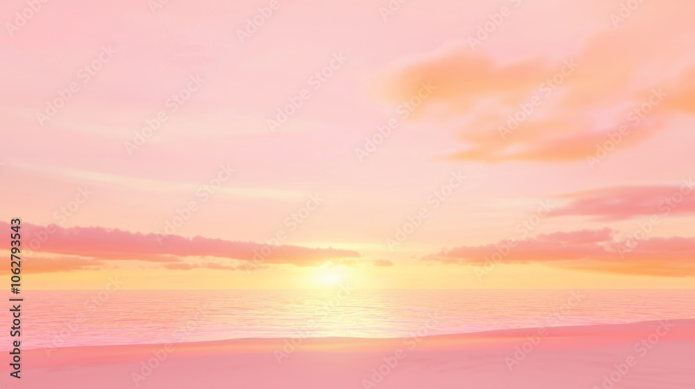 Serene Sunset 3D Render of Lofi Beach - Ultra-Detailed Illustration with Pink and Orange Sky for Peaceful Vibes