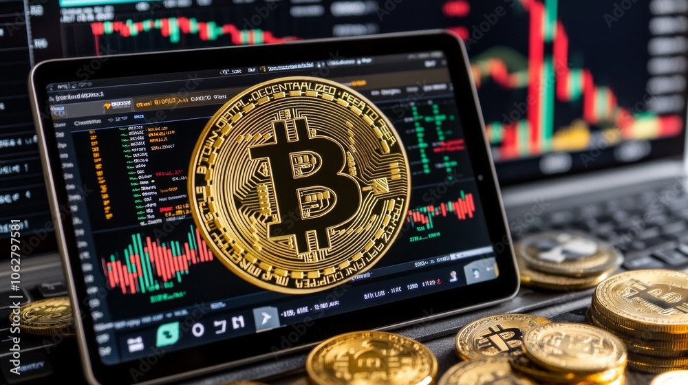 Bitcoin Cryptocurrency Trading Digital Currency on Laptop with Charts Bitcoin Cryptocurrency Trading Digital Currency on Laptop with Charts