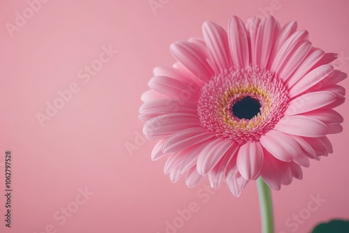 Pink gerbera flower blooming on pink background